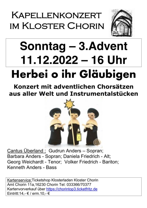 Plakat Kapellenkonzert im Kloster Chorin am 11.12.2022